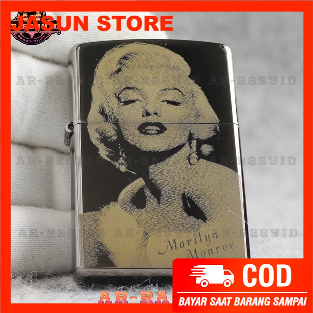 Bisa COD! Korek Api Minyak Zippo Black Ice Light Hitam Motif Marilyn Monroe 150