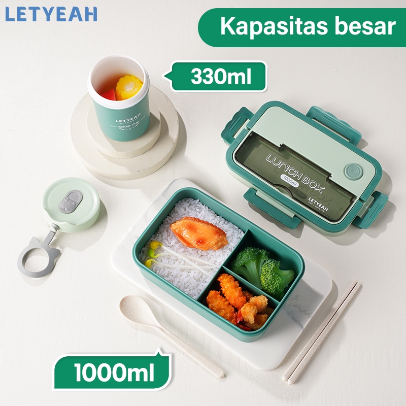 letyeah Kotak makan set/1000ml tempat bekal makan lunch box set 330ml mangkuk sup portable dan tas bekal/free BPA