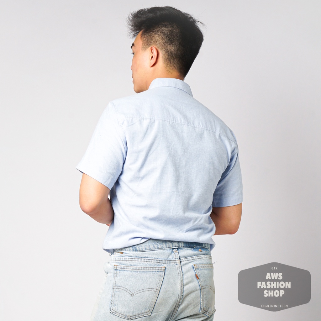 819 Kemeja Pria Lengan Pendek Polos Baby Blue Biru Muda Oxford Basic SIMPLE Slimfit Casual Tersedia Ready Sampai Size JUMBO BIG SIZE XXL XXXL