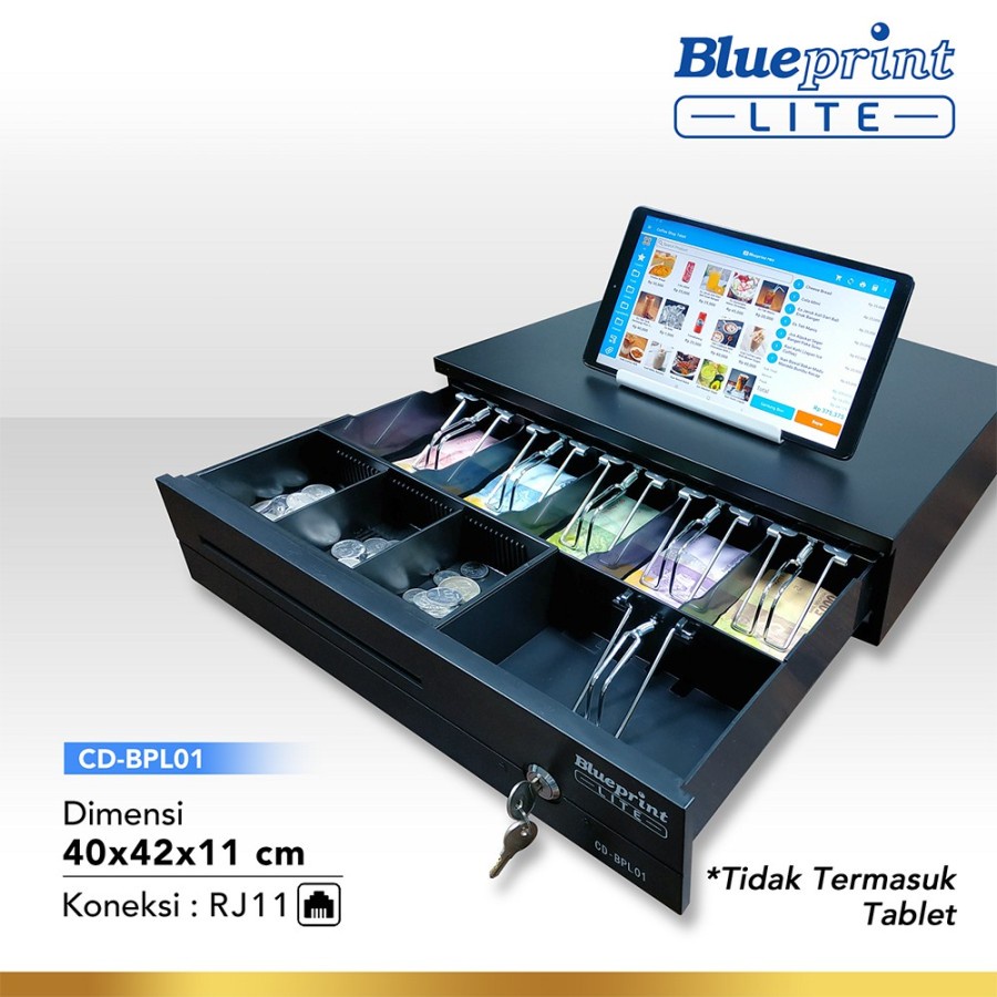 Cash drawer Blueprint lite steel rj11 electric/key 9 port coin/bill 40x42x11 Cm cd-bpl01 bpl-01 - Laci kasir uang