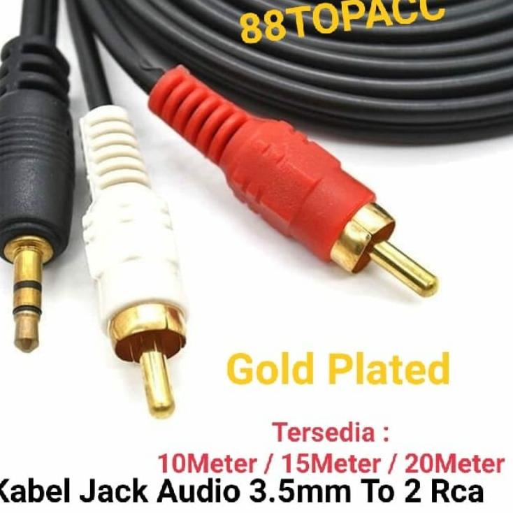 Sale Kabel Jack Audio 3.5mm To 2 Rca 10 Meter 15 Meter 20 Meter / Kabel Aux To 2 Rca 2 in 1 Gold Pla