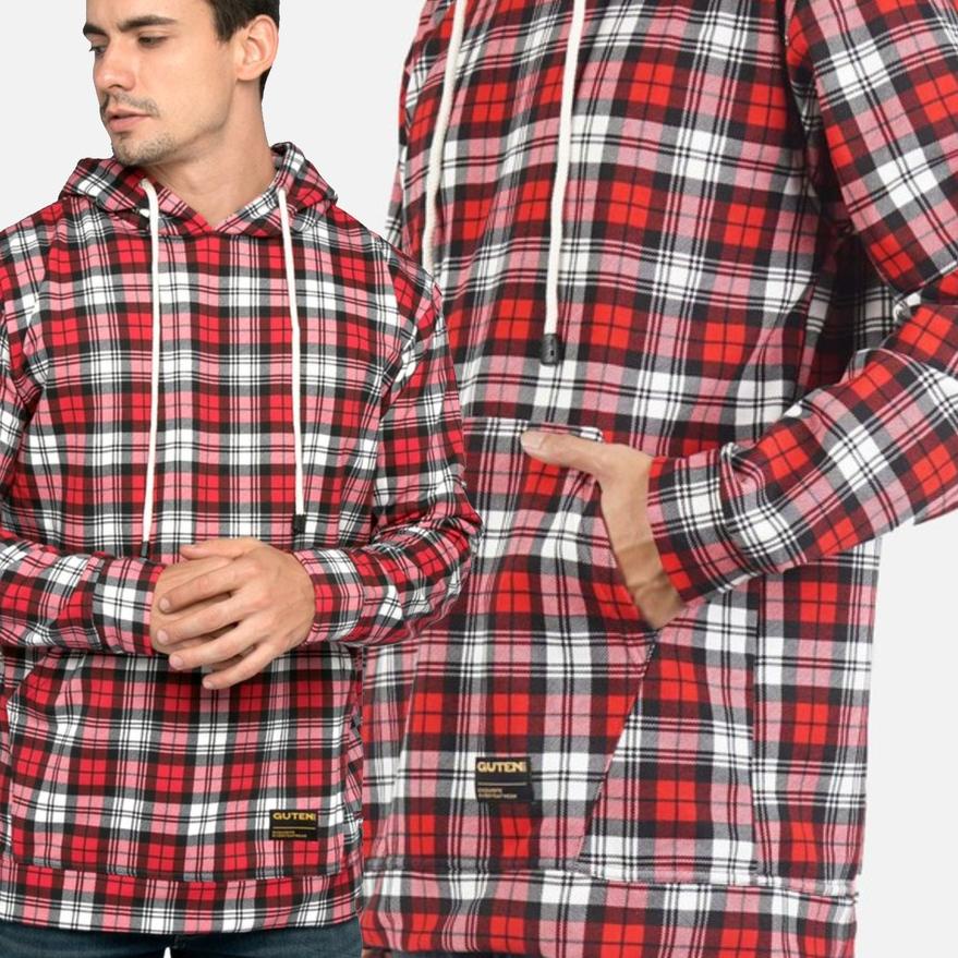 Barris Red Flannel Hoodie - Jaket Flannel Pria Guteninc