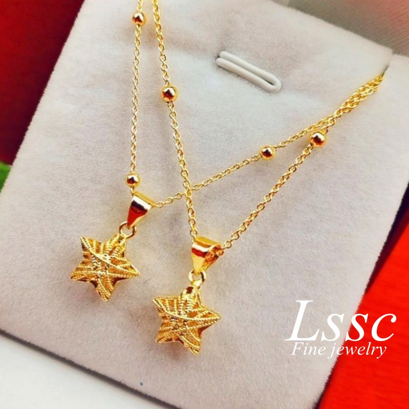 Kalung Titanium Wanita Anti Karat Asli Bintang Cantik Emas 18K Perhiasan Aksesoris Fashion Korea