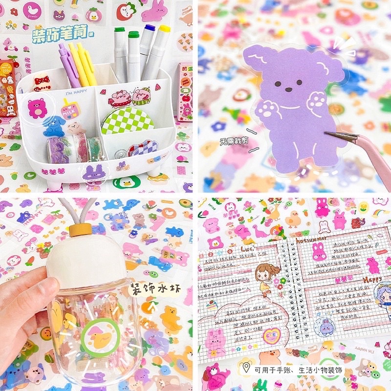 (100 Lembar) Stiker Motif Kartun Korea Lucu Anti Air Dekorasi Handbook Scrapbook DIY/  Stiker 2D Sticker botol minum 2D plastik anti air/Buku Diary Stiker Motif/Stiker Anti Air