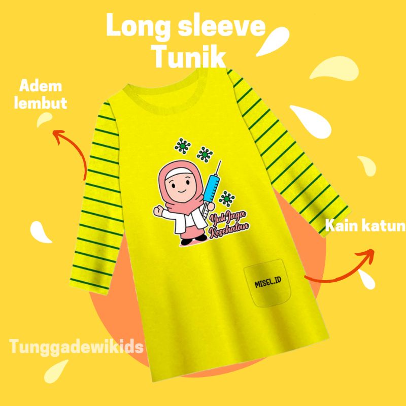 Size 1-9 Tahun Kaos Atasan Tunik Dress Anak Perempuan Lengan Panjang Long Dress Tunik Anak Kekinian 