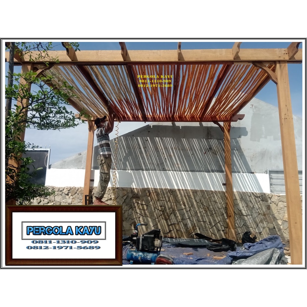 pergola kombinasi kayu dolken