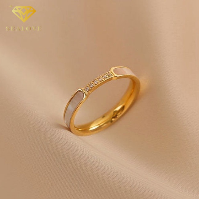 Cincin titanium wanita asli Anti Karat selamanya 18k emas cicin berlian aksesoris perhiasan korea