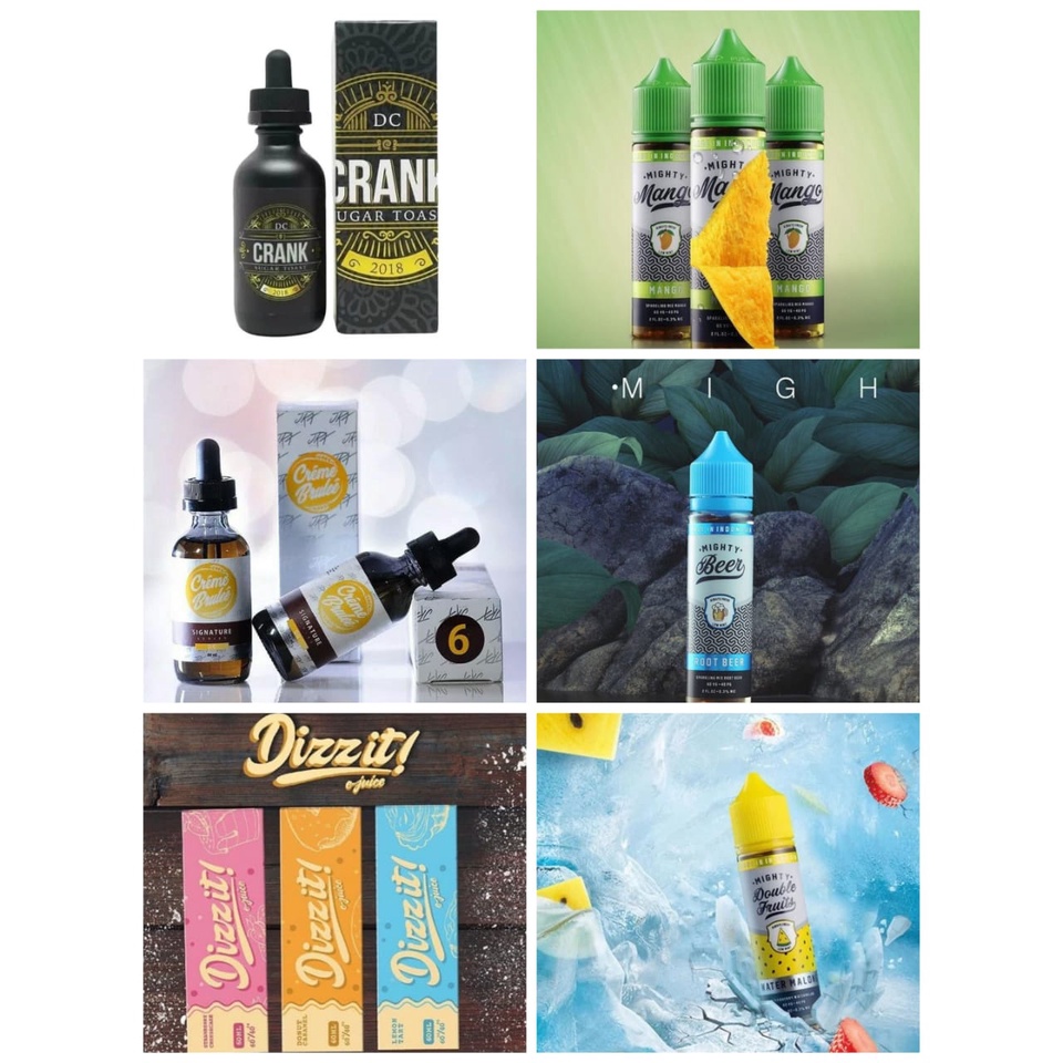 Crank Sugar Toast, Creme Brulee signature, Dizzit, Mighty Mango, Mighty R00tb33r, Mighty water malone