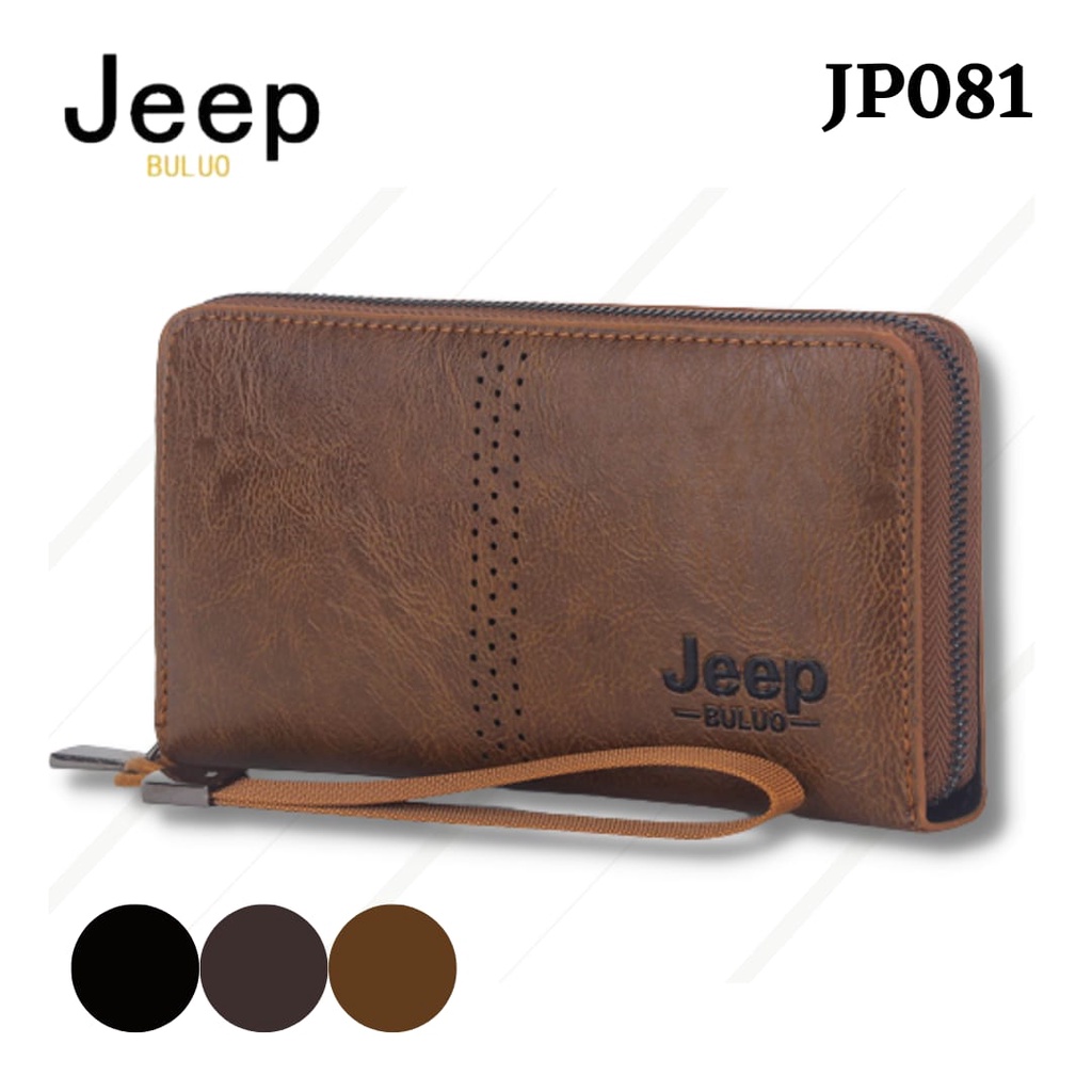 Dompet Pria Jeep Buluo Kulit Panjang - Clutch Resleting Premium dengan Wristlet Import Original