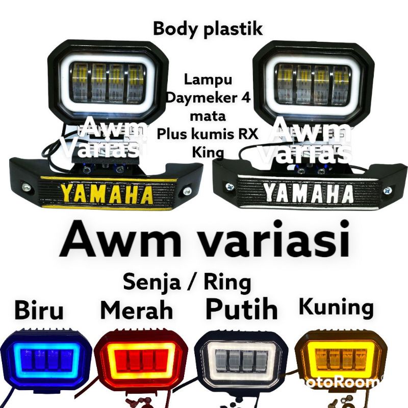 Paley Set Kumis Rx King Plus Lampu Daymeket 4 Led/Mata Model Kotak body plastik