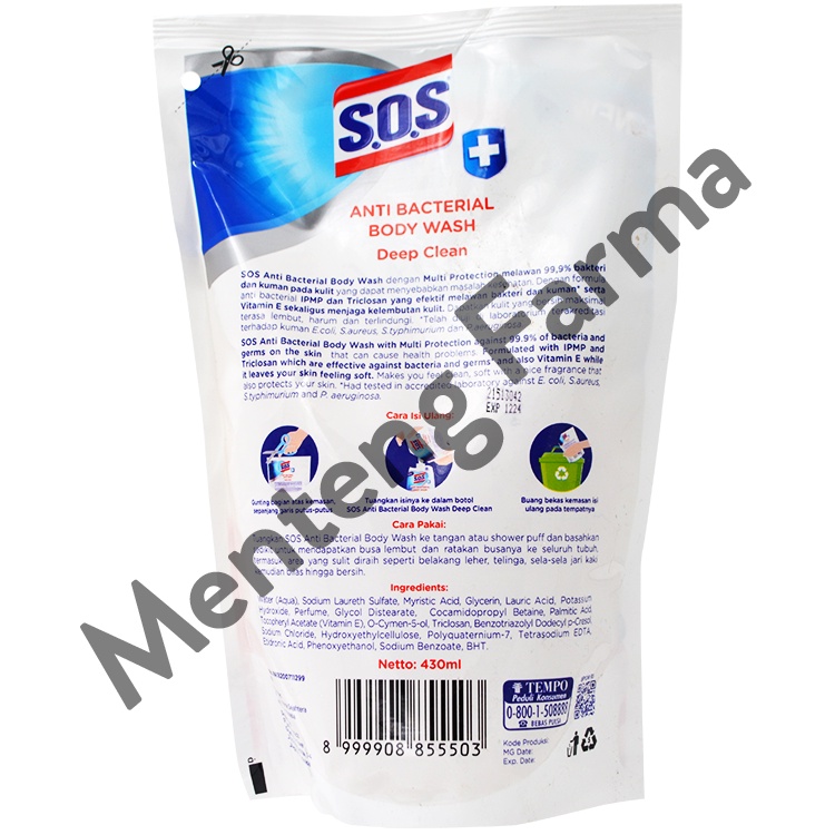 SOS Anti Bacterial Body Wash Deep Clean 430 mL - Sabun Mandi Cair Antibakteri