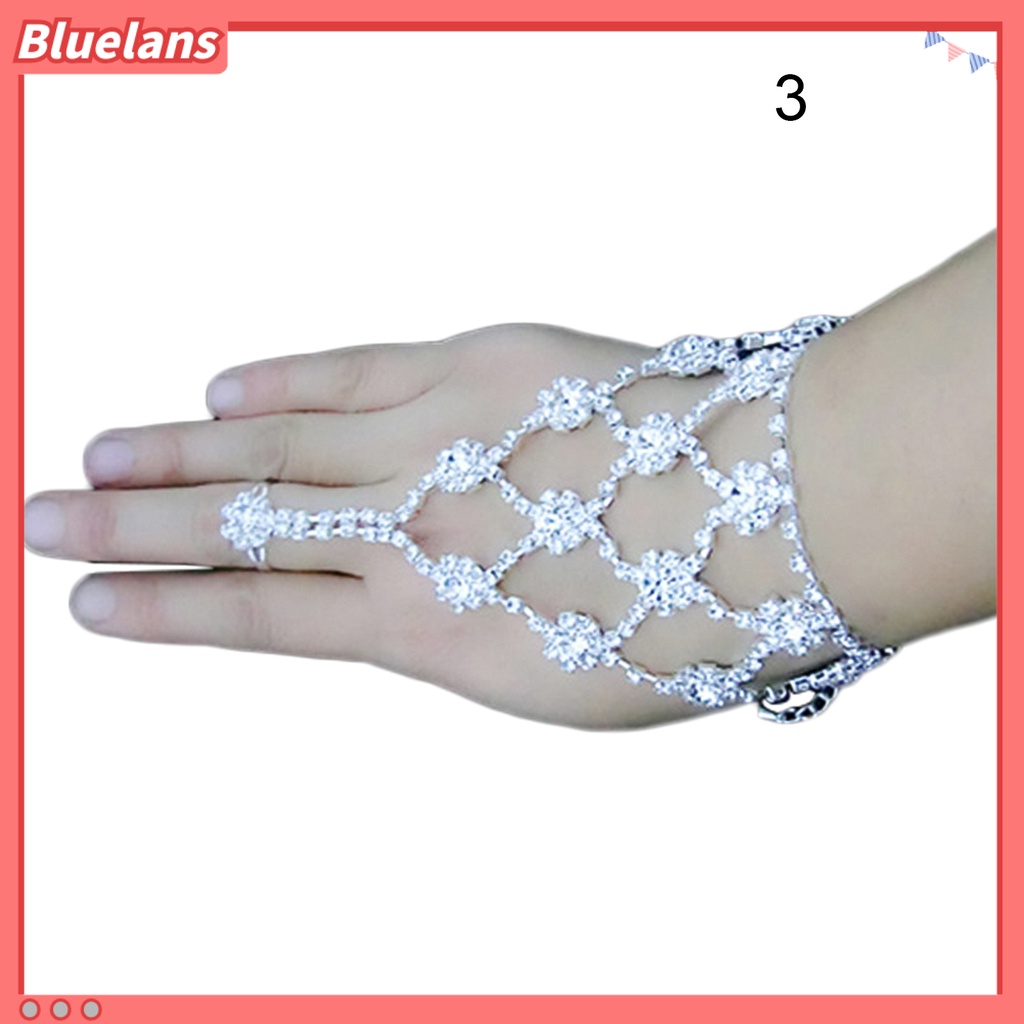 [Bayar Di Tempat]Gelang Tangan Dengan Sambungan Jari Bahan Batu Rhinestone Untuk Acara Pernikahan