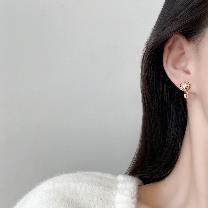 Anting Tusuk Sterling silver 925 Desain Harimau Kecil Hias Zircon Untuk Wanita