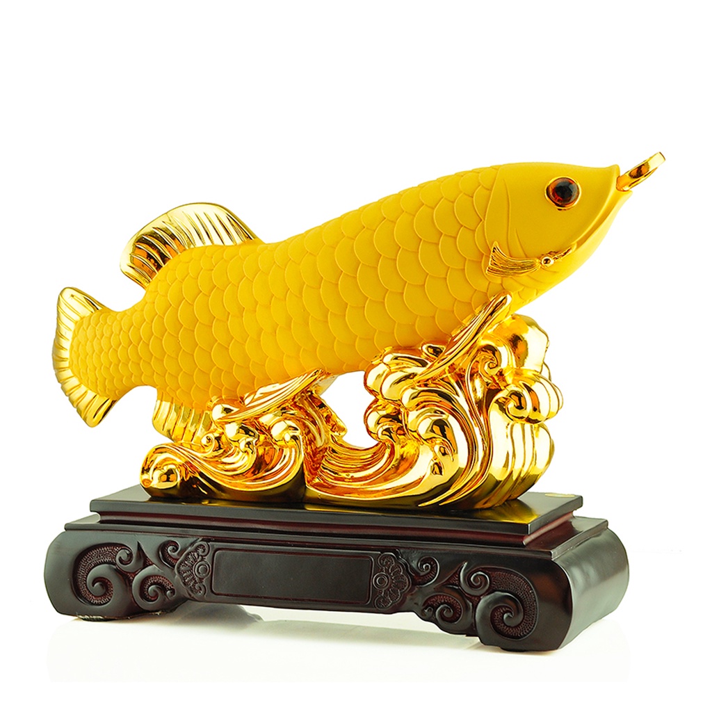 Patung Pajangan Hiasan Ikan Arwana Arowana Golden Silver Supered Red Gold Albino Hb Pino Blue Base Bluebase Kuning Mata Merah Jardini Jardin Crossback Brazil Banjar Hadiah Kado Fengshui Fengsui Feng Shui Rejeki Hoki Meja Kantor Batu Resin Baby Besar Jumbo