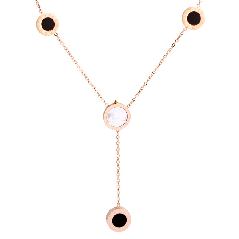 Kalung Rantai Lapis Titanium Steel 18k Dengan Liontin Bulat Untuk Wanita