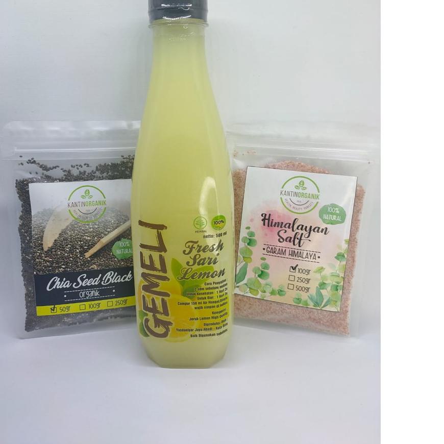 

limited STOCK!Paket Lemon Sehat 2 (Sari Lemon Pure Gemeli 500ml + Chia Seed 50gr + Garam Himalaya 100gr)|RA1