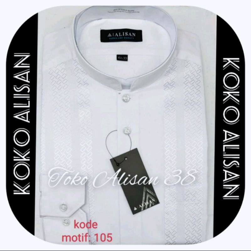 Alisan Koko Motif Bordir Lengan Panjang Regular-Saku Atas warna PUTIH
