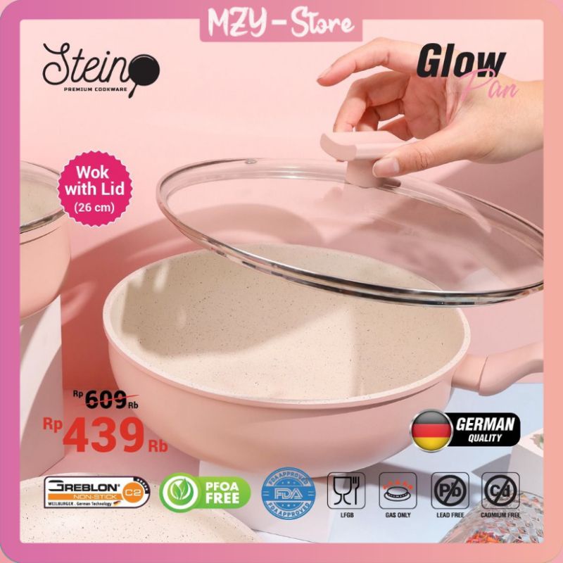 (SATUAN + FREE Nylon) Stein Wokpan Glowpan Violet Glowpan Blue Glowpan Pink Wok Pan 26 Cm + LID (Tutup) Glow Pan Violet Satuan