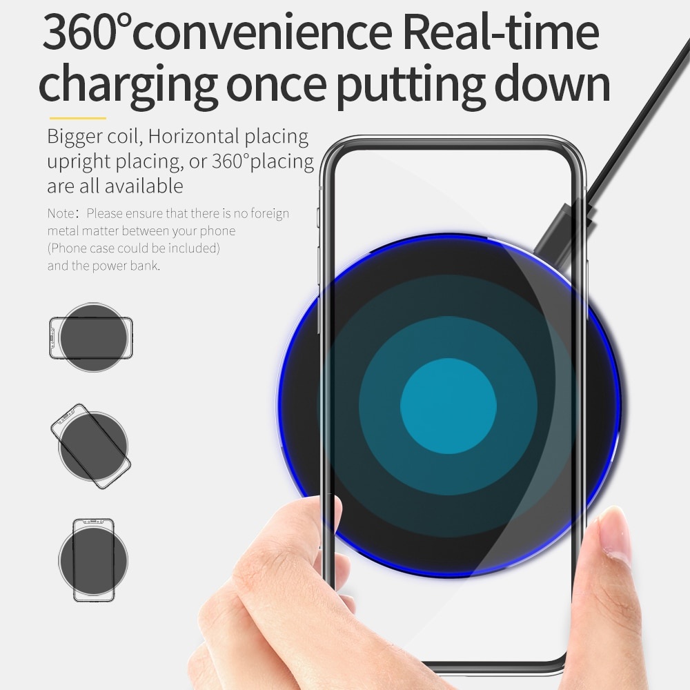 Wireless Charger Qi Fast Charging Pad USB Type C Port 15W LED Ring Indicator Adapter AirPods iPhone Samsung Dekstop