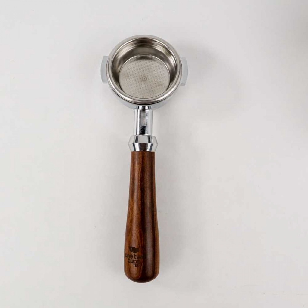 Handle Coffee Bottomless Portafilter 58mm Gagang Kayu Temper Stainless
