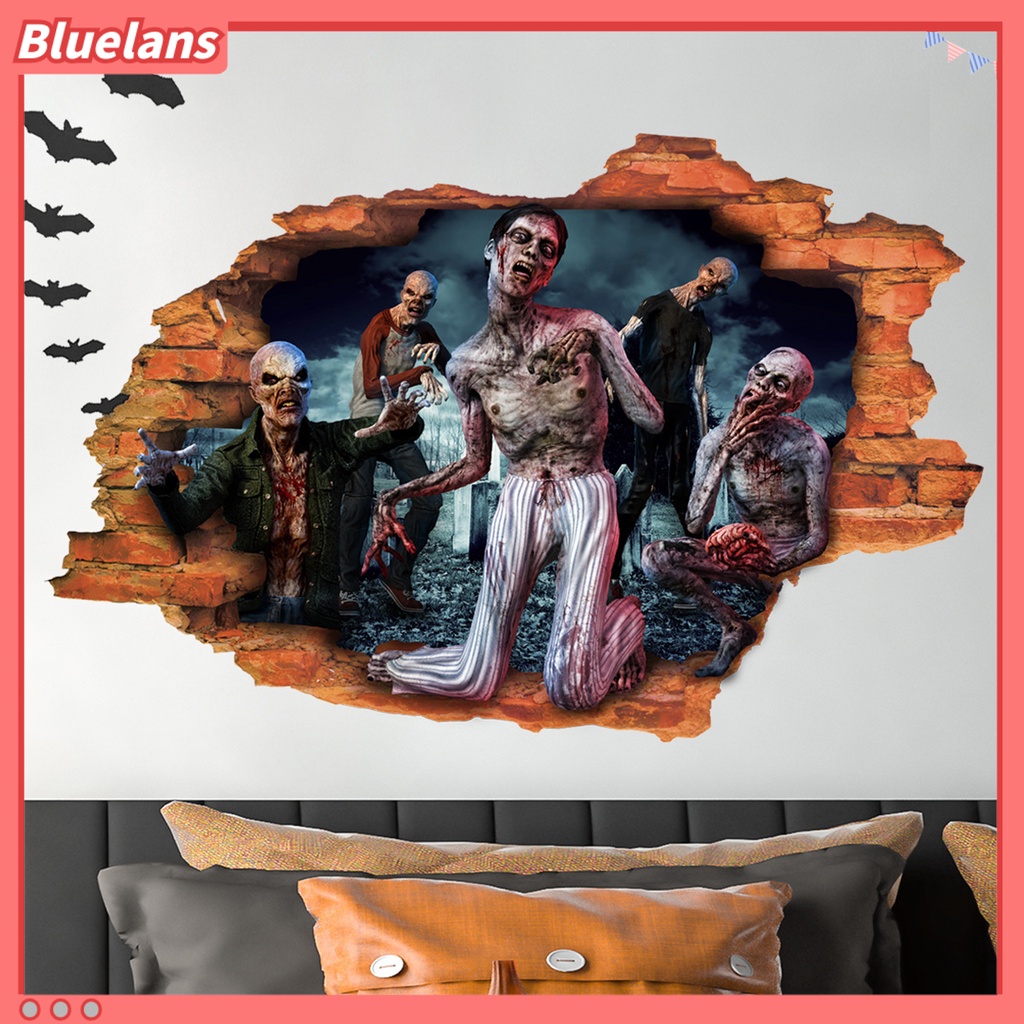 Stiker Dinding Bahan PVC Tahan Air Gambar Zombie Halloween Untuk Dekorasi Rumah