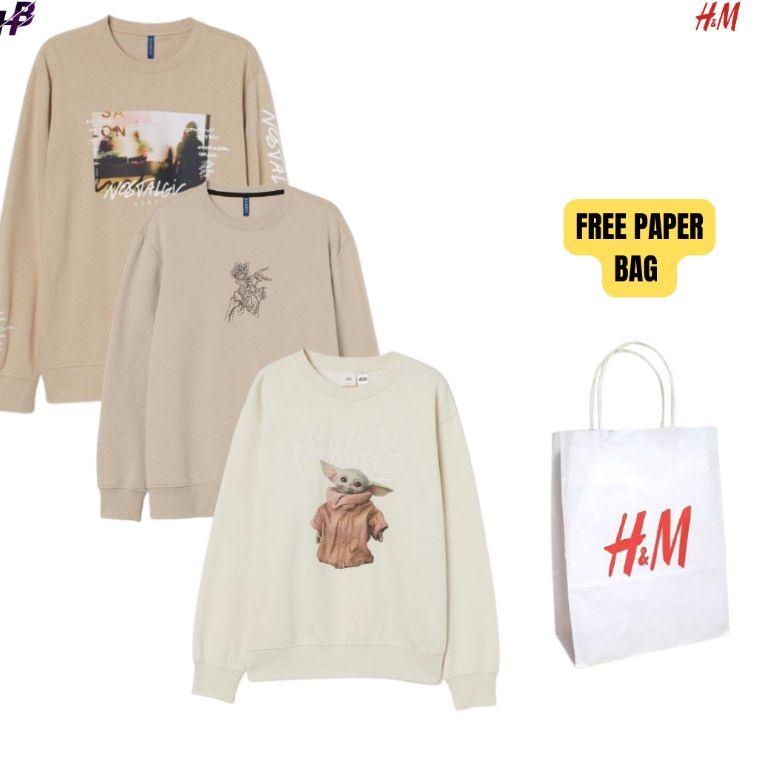 I94O Crewneck Pria Wanita  HnM Never Regret Nostalgic / Starwars / Baby Yoda Full Tag  Paper Bag 0HM