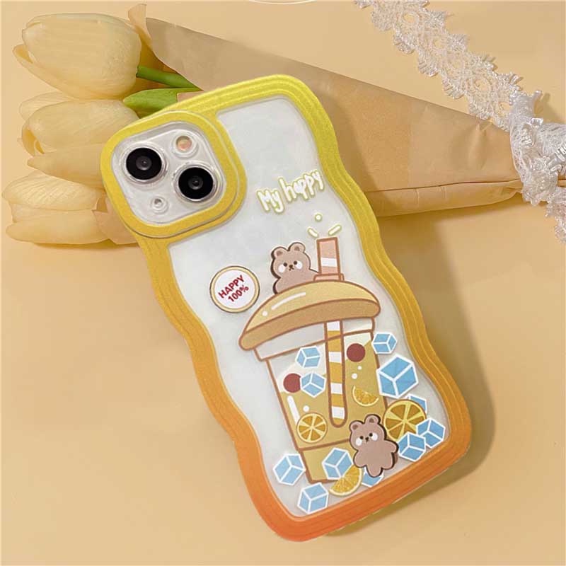 Case OPPO A17 A16 A57 2022 A77 A77S A15 A16K A54 A53 A12 A5S A7 A3S A11k A31 A52 A92 A94 A93 A37 F9 A1K A76 Minuman Kartun Beruang Motif Kelinci Case Silikon Warna-Warni