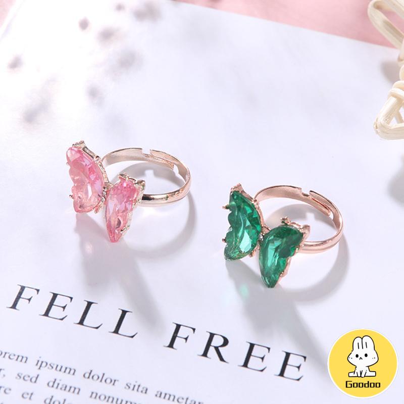 Fashion Cincin Kupu-kupu Terbuka Yang Dapat Disesuaikan Cincin Jari Transparan Berwarna-warni Untuk Hadiah Perhiasan Wanita -Doo