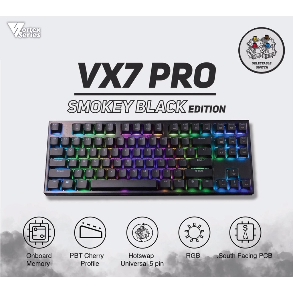 VORTEXSERIES VX7 PRO SMOKEY RGB HOTSWAP RGB MECHANICAL GAMING KEYBOARD