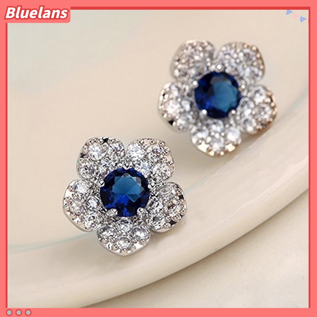 Bluelans Earrings Flower Shape Design Charming Alloy Rhinestones Inlaid Ear Studs for Women