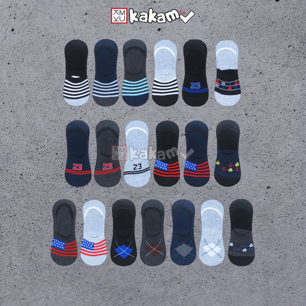 Kakamu Paket Kaos Kaki Pendek Hidden Socks / Invisible Socks Mix 12pcs