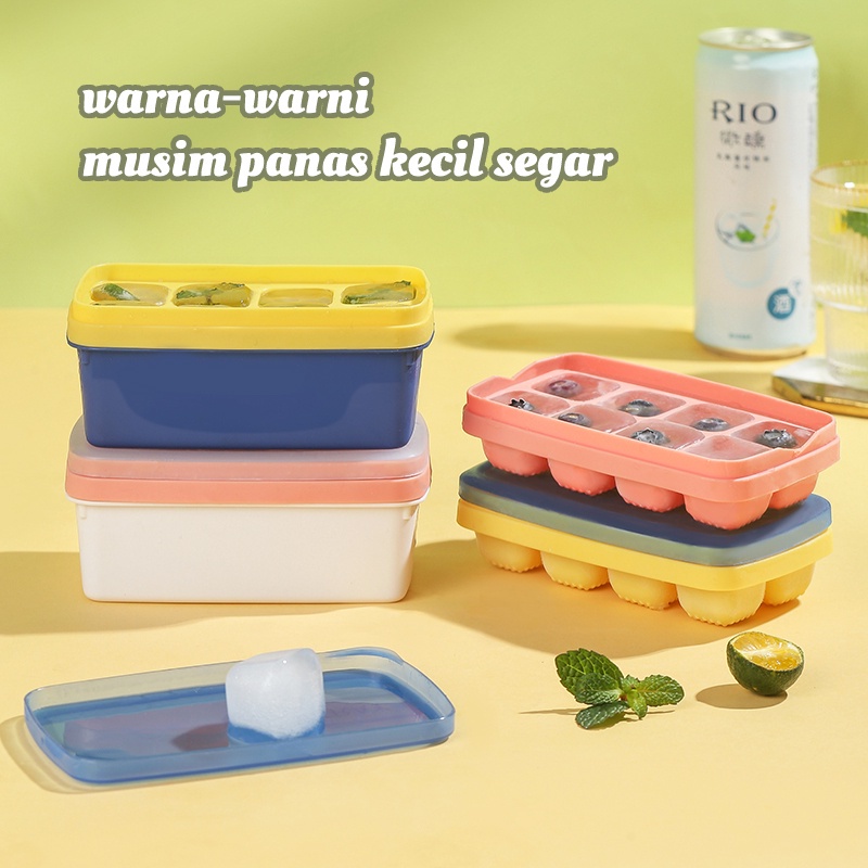 POTE Cetakan Es Batu 8 Tray Silikon Model Tekan Wadah Box Sekop Es Press Type Ice Cube Making Box Ice Storage