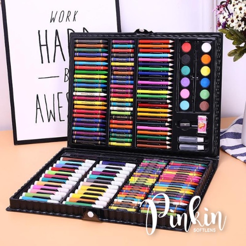 

[BISA COD] Crayon dan Pensil Warna /Set Art Crayon 168pcs Paket Lengkap Mewarnai - Hitam