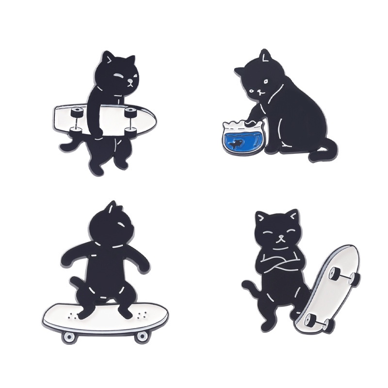 Bros Pin Enamel Desain Kartun Hewan Kucing Skuter Untuk Kerah Denim