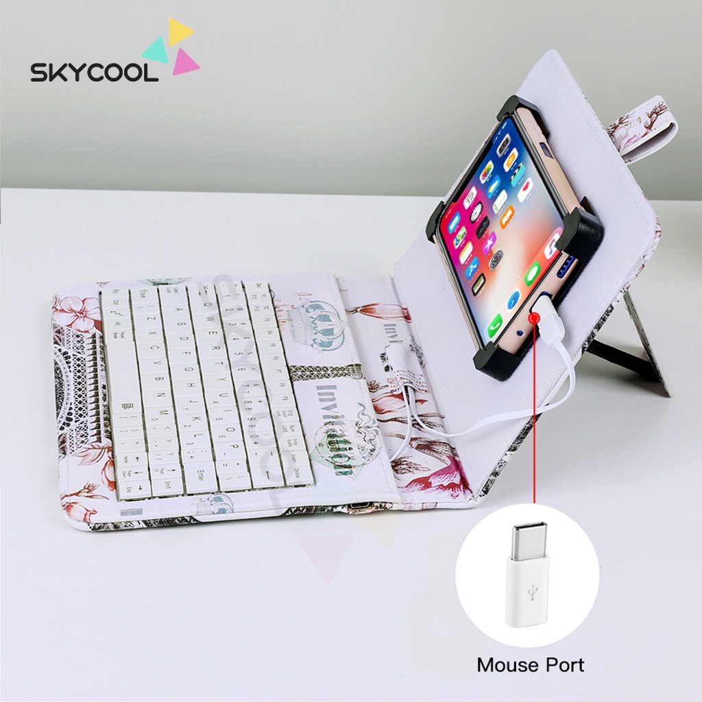 Mini Umum Kabel Ponsel Keyboard untuk Ponsel Tablet Android Sarung Keyboard Case Cover untuk Tablet Ponsel Termasuk Keyboard Keyboard untuk Ponsel Keyboard Bluetooth untuk Ponsel Android Sarung Universal