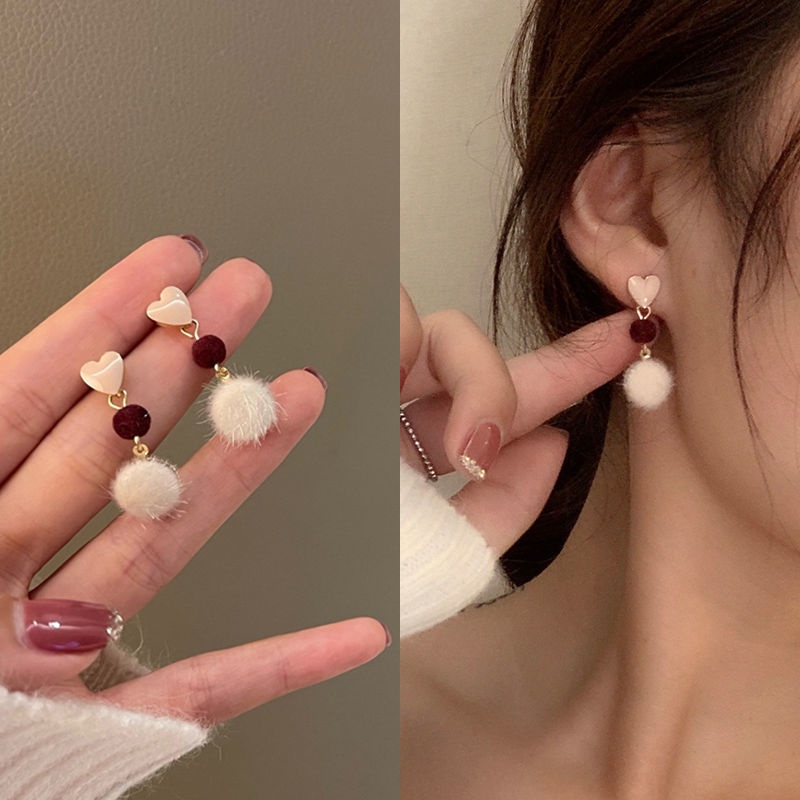 Anting Tusuk Lapis Silver S925 Bentuk Hati Warna Pink Gaya Korea Untuk Wanita