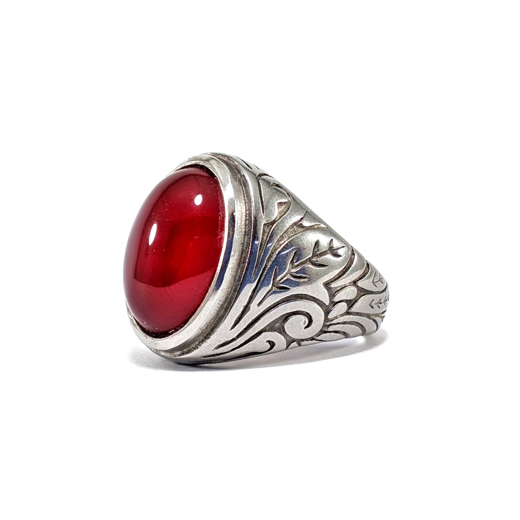 Natural Cincin Ring Titanium Red Baron Oval Cabohon