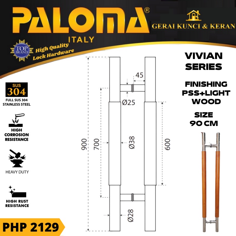 PALOMA PHP 2129 TARIKAN GAGANG PINTU 90 CM VIVIAN PSS + LIGHT WOOD