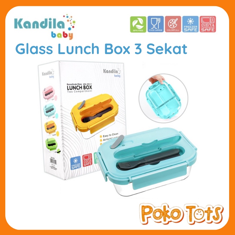 Kandila Baby Glass Lunch Box 3 Sekat 840ml KDL022-12 Kotak Makan Anak