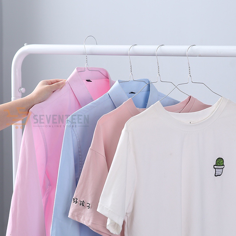 SEVENTEEN HANGER JEMURAN BAJU STAINLES SISI 10PCS HANGER KAWAT STAINLESS HANGER WARNA WARNI HANGER LEMARI PAKAIAN KAWAT