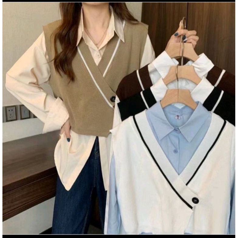 VEST CROP ROMPI RAJUT SHILA KANCING SAMPING