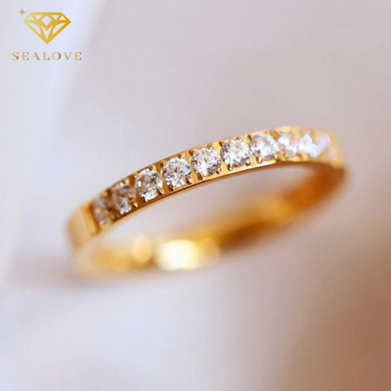 Cincin titanium wanita Anti Karat 18k emas Premium Diamond korea perhiasan titanium asli