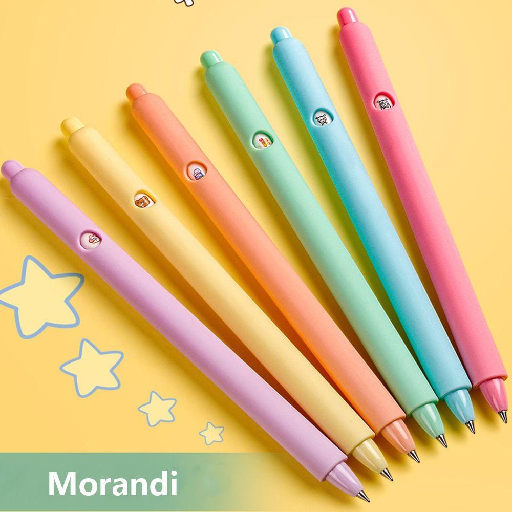 Top 6PCS/Set Pena Gel Alat Tulis Kartun Morandi Retro Color Signature Pen