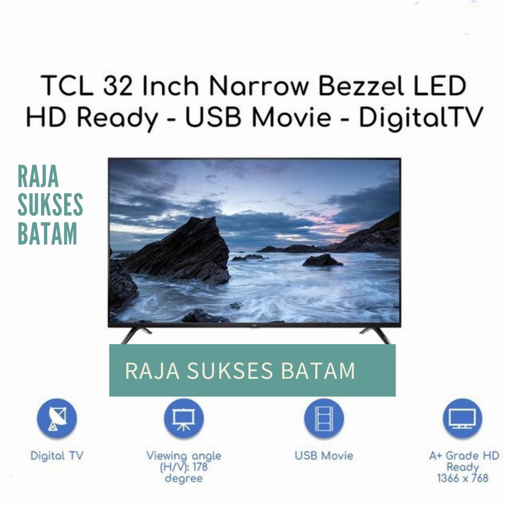 TCL L32D3000B DIGITAL TV 32 inch DVBT2 USB movie HD (100% ORI) batam