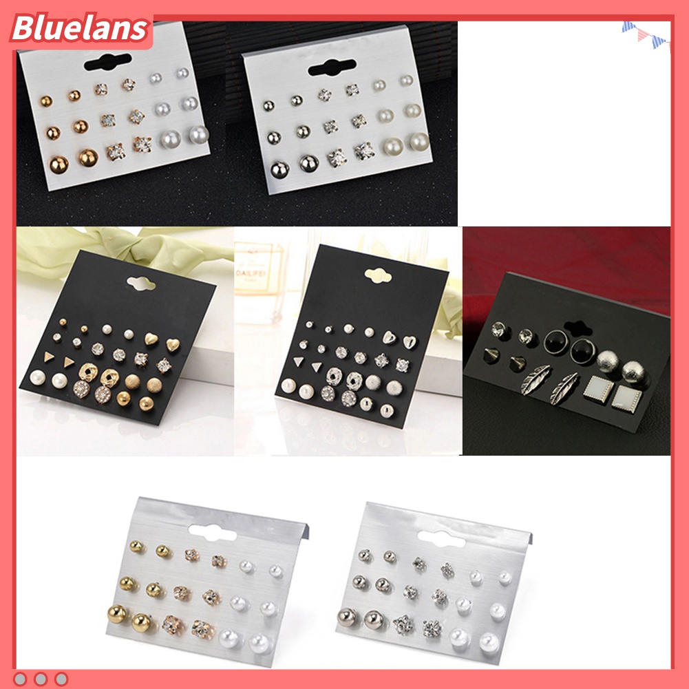 6 / 9 / 12 Pasang Anting Stud Mutiara Berlian Imitasi Untuk Wanita