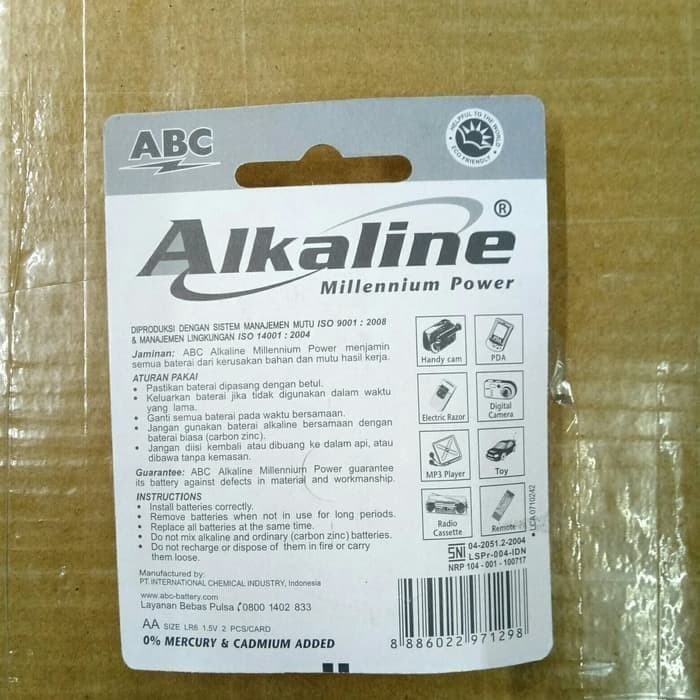 Baterai Alkaline  A2 ABC AA Ukuran Sedang Isi 2 Buah