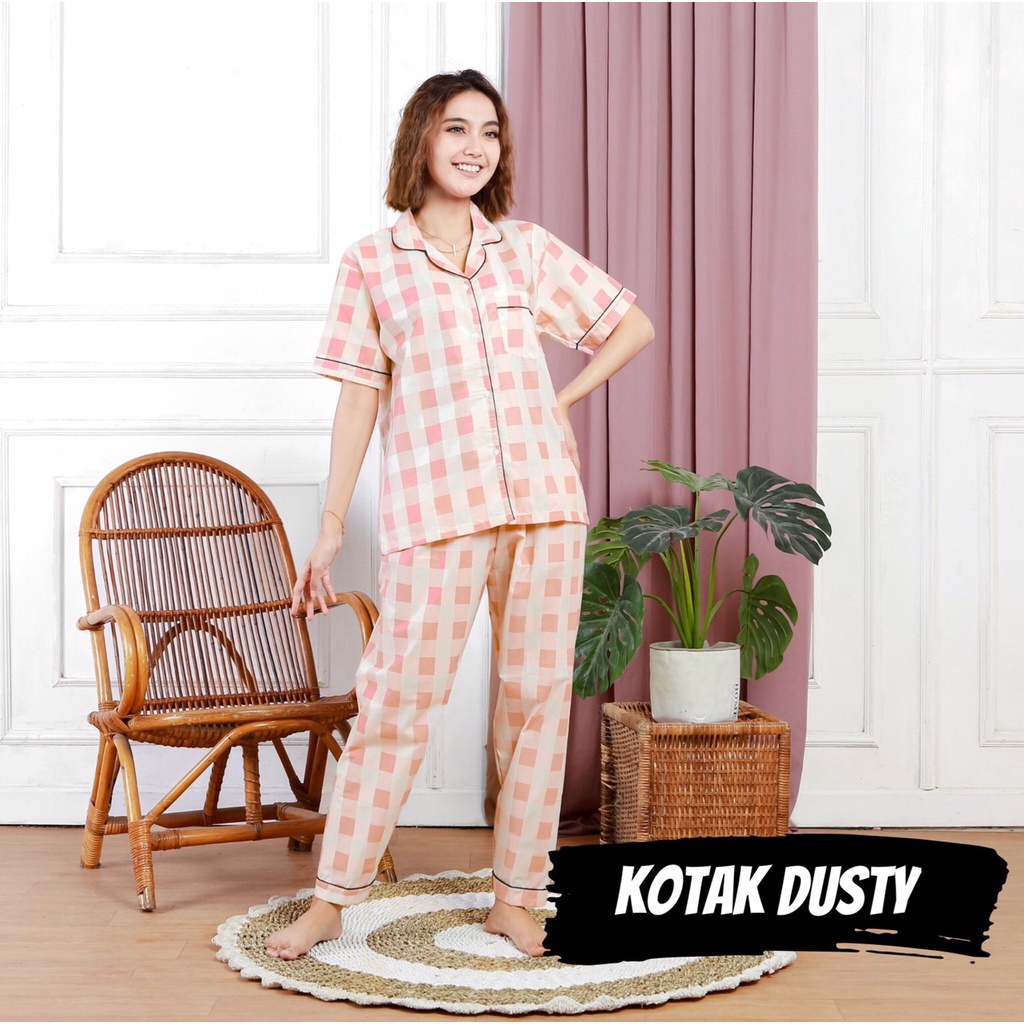 PIYAMA DEWASA Baju Pendek Celana Pendek Celana Panjang Rok Daster / Pajamas Tidur Bahan Katun Sleepwear Wanita Murah Motif Bunga Houndstooth Abstrak Lily Bianca Leaf Daun Kotak Kucing Pink