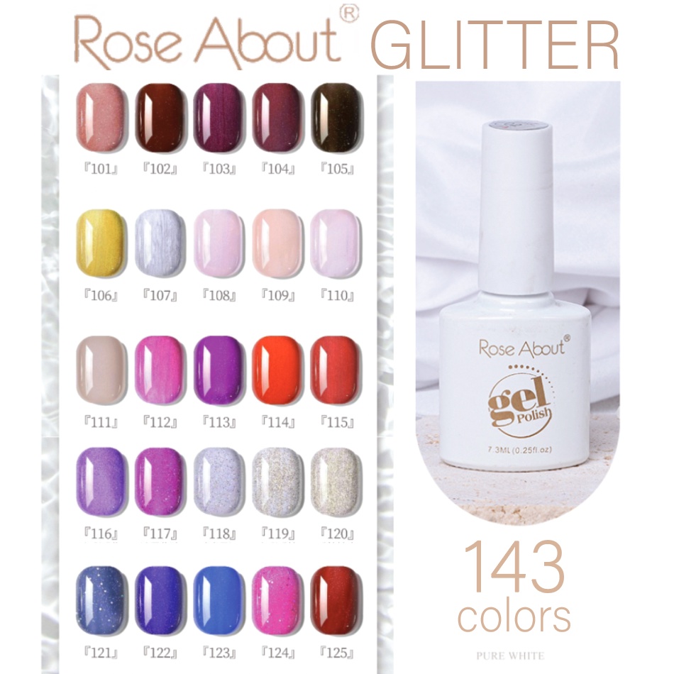 (101-127) ROSE ABOUT Cat Kuku Glitter Premium Gel Halal Kutek UV Polish 7.3 ml KU045