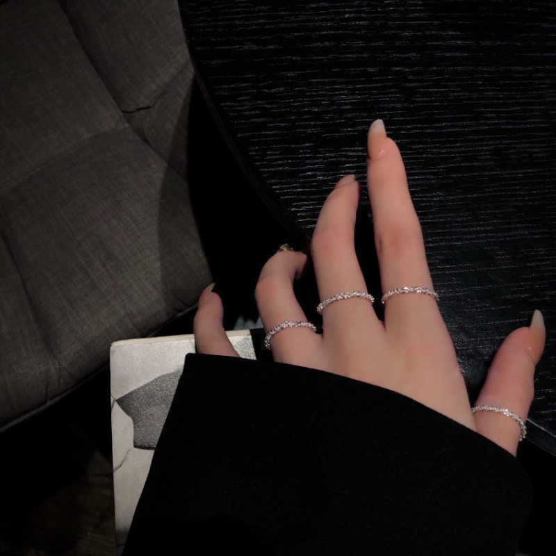 We Flower Cincin Knuckle Silver Sequin Glitter Adjustable Stackable Gaya Korea Untuk Wanita