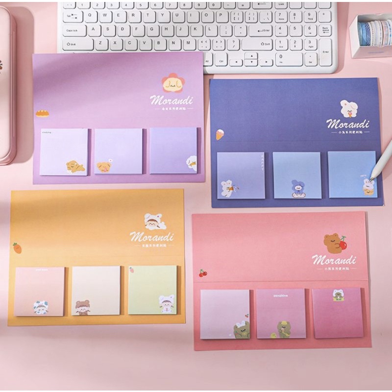 

EMMALAND || 60 Lembar Korean Sticky Note 3 in 1 Memo Pad Morandi Motif Kartun Untuk Pelajar / Kantor Aesthetic